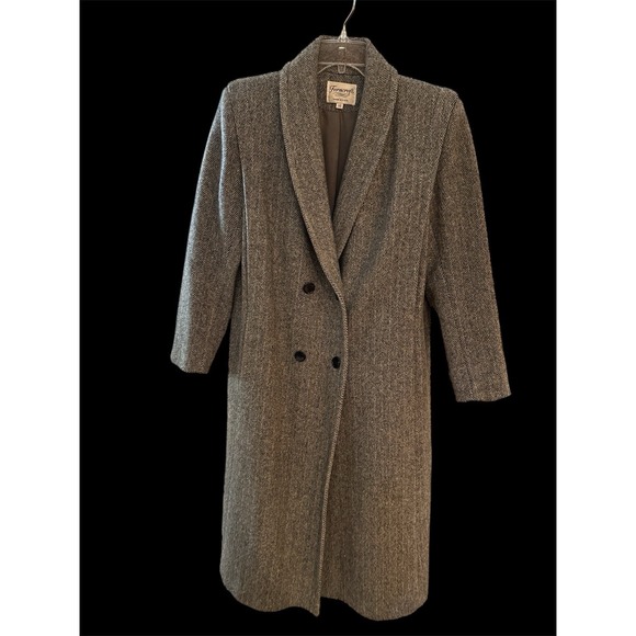 Vintage Size 10 Women's Long Black And White Tweed Coat By Ferncroft - Picture 2 of 5